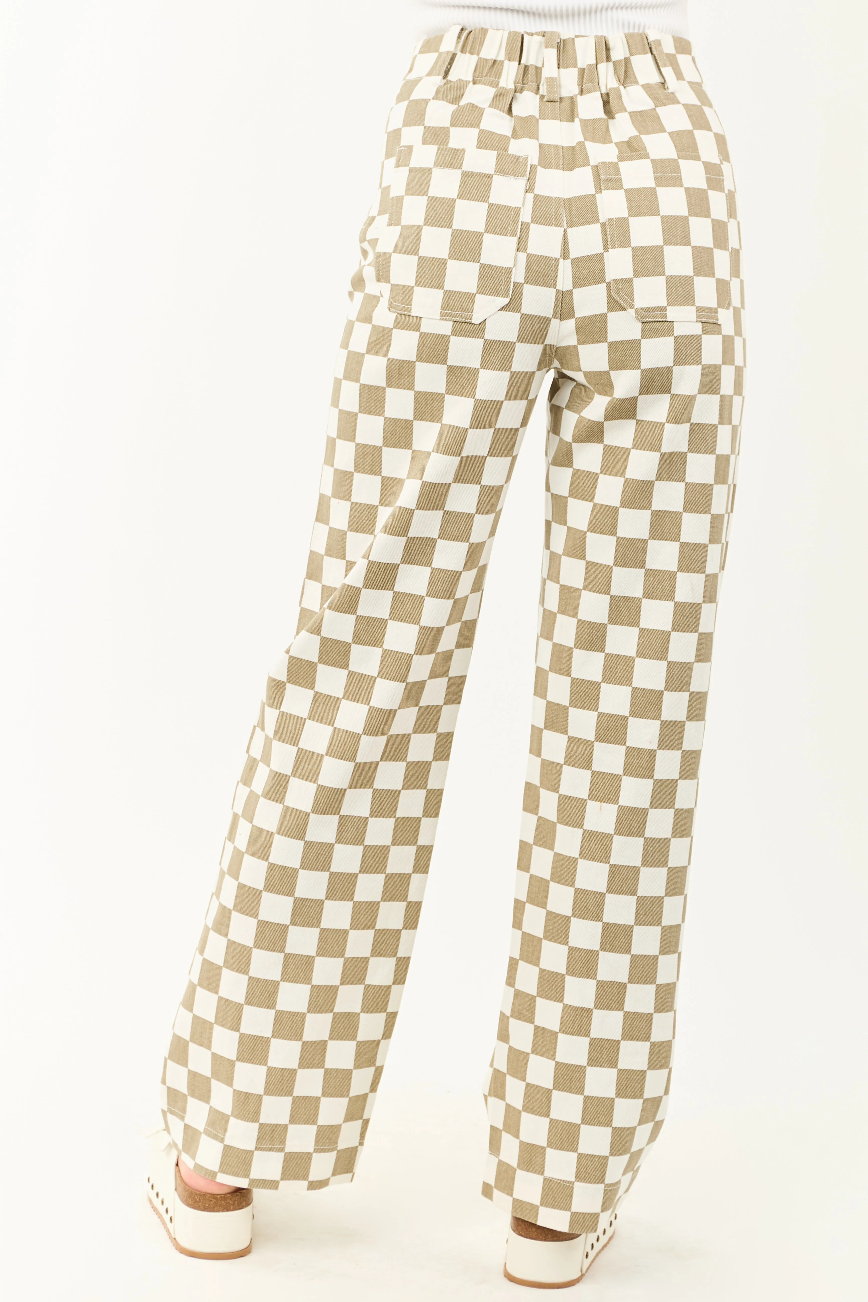 Olive and Ivory Checkered Denim Wide Leg Pants sold by Lime Lush product image thumbnail 4