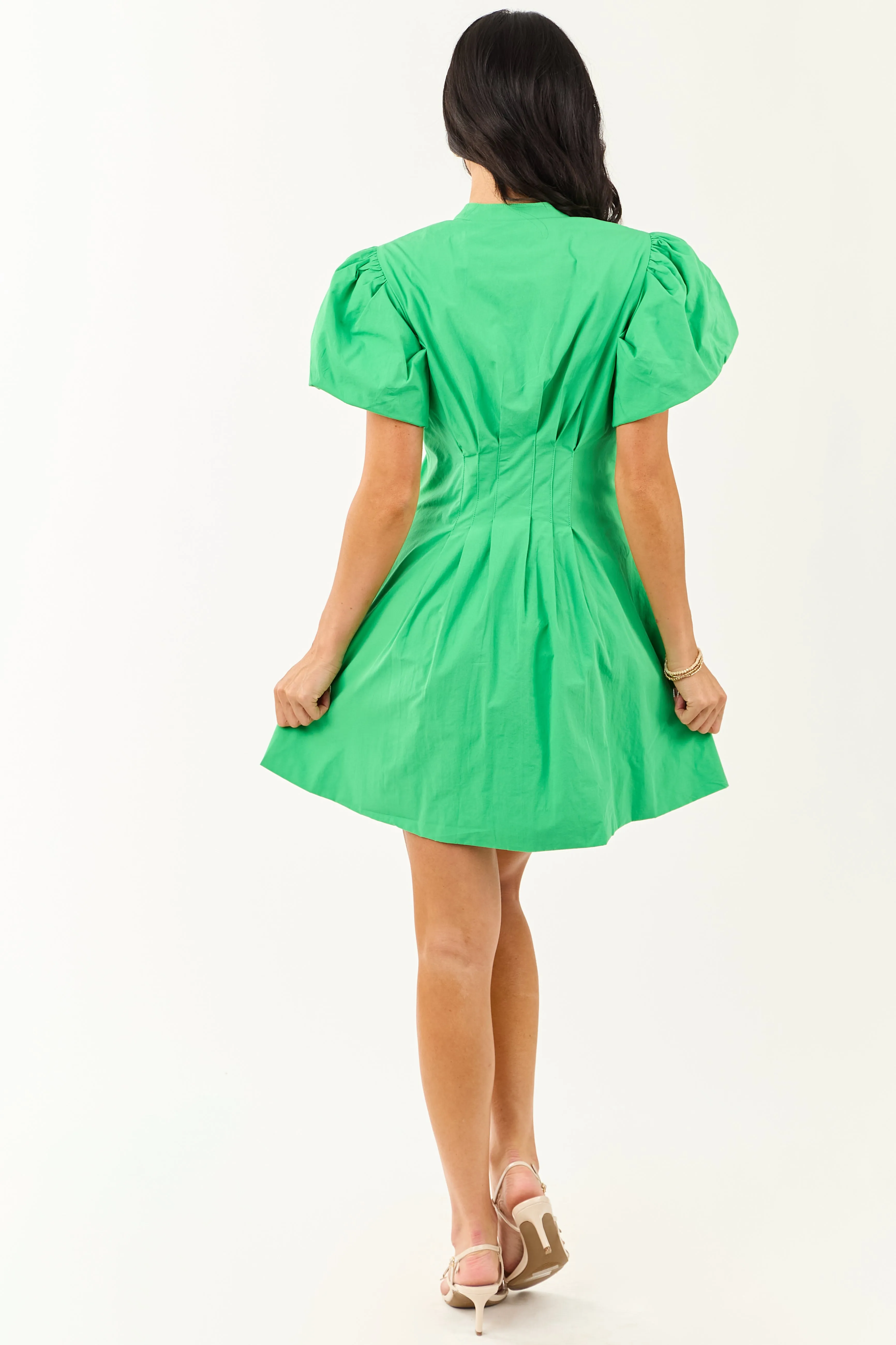 Kiwi Bubble Sleeve Button Down Cotton Mini Dress sold by Lime Lush product image thumbnail 5