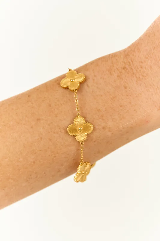 Gold Clover Flower Dainty Chain Bracelet sold by Lime Lush
