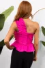 She+Sky Magenta Ruffle One Shoulder Peplum Top sold by Lime Lush