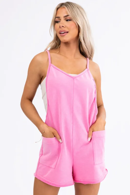 Bubblegum Washed French Terry Relaxed Romper sold by Lime Lush