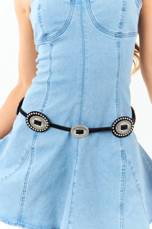 Black Faux Leather Concho Disc Belt sold by Lime Lush