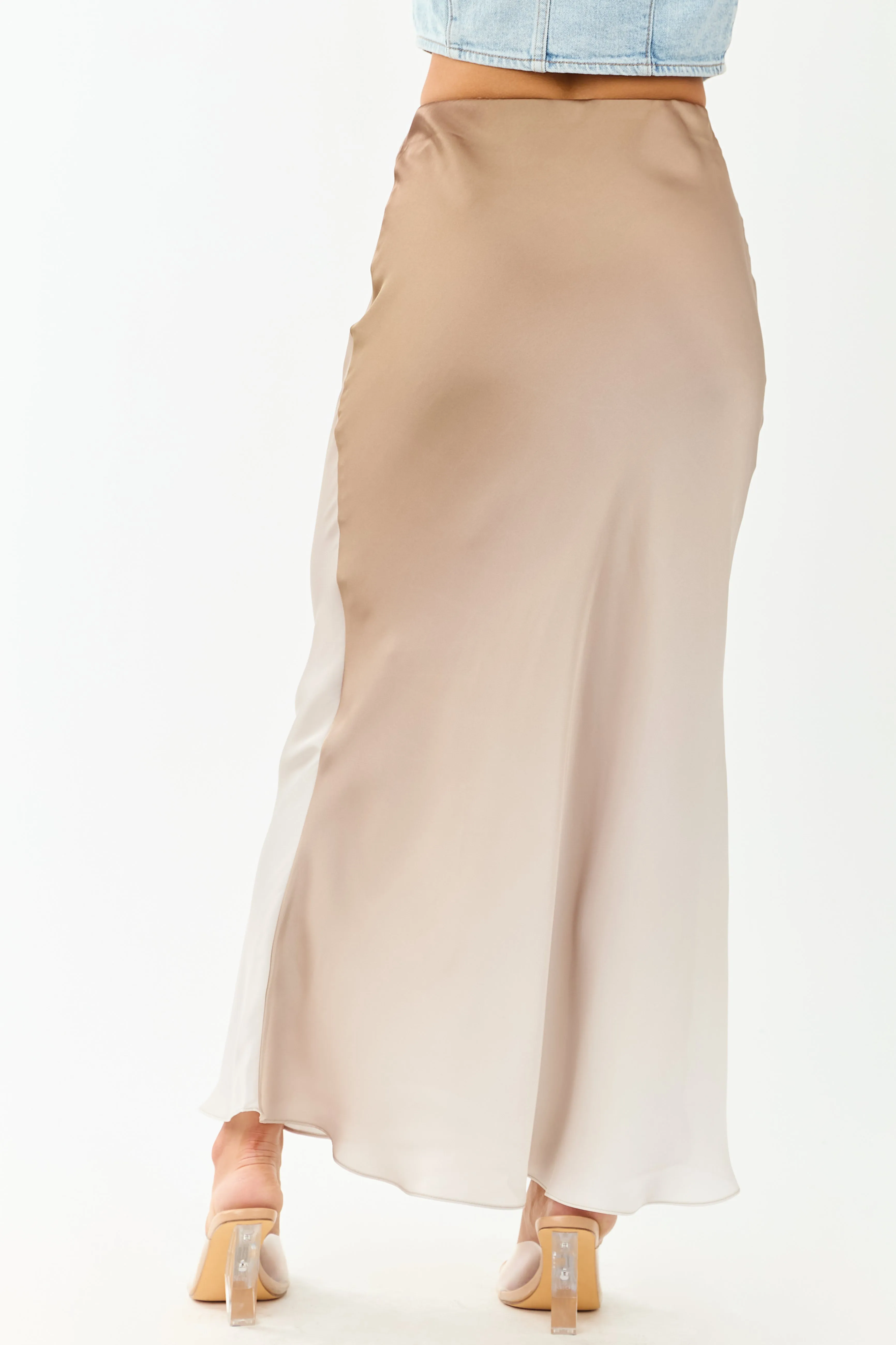 Almond and Latte Ombre Flowy Satin Maxi Skirt sold by Lime Lush product image thumbnail 4