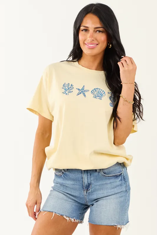 Buttercream Beachy Embroidery Relaxed Tee sold by Lime Lush