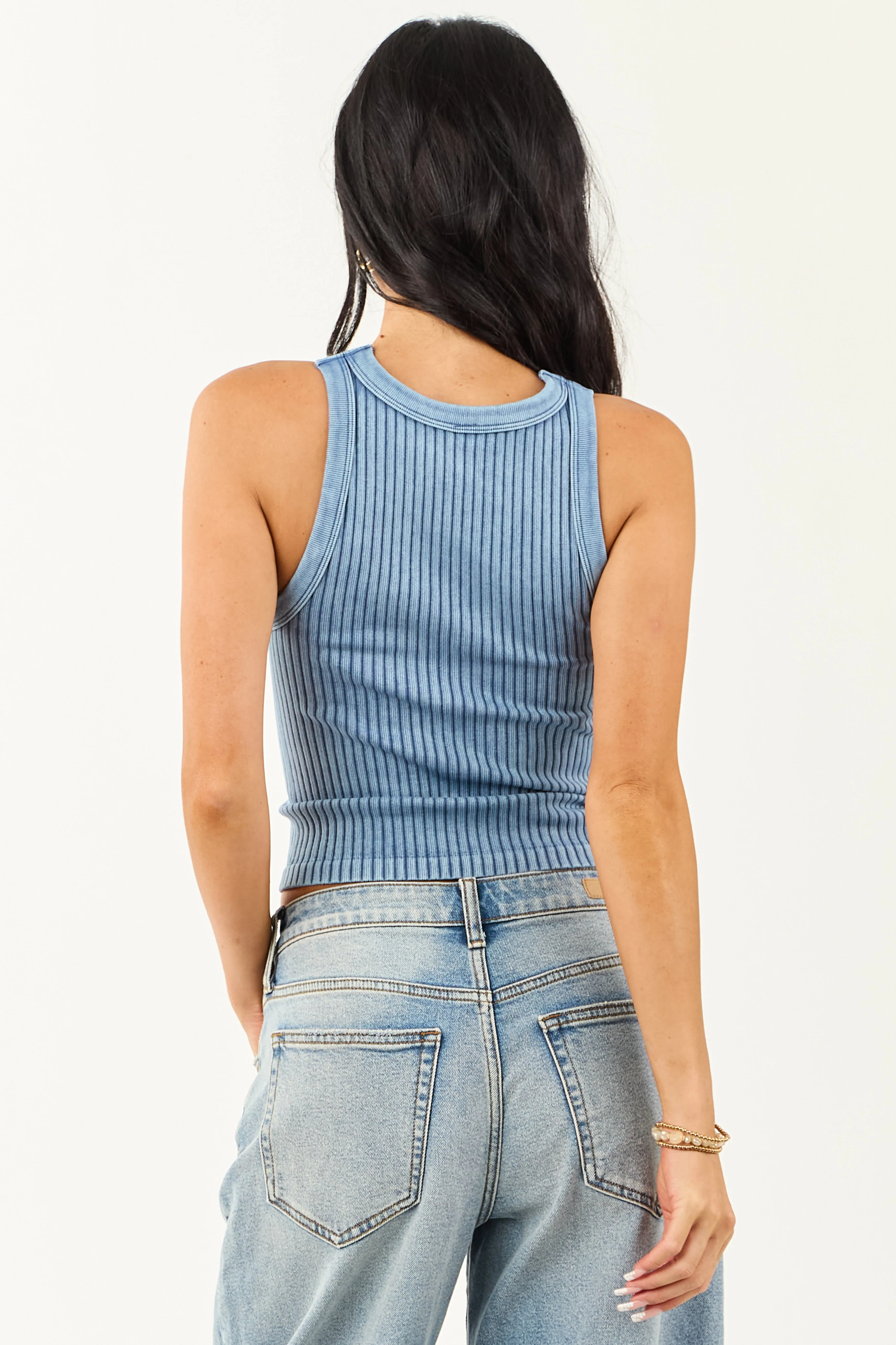 Steel Blue Ribbed Stretchy Knit Washed Tank Top sold by Lime Lush product image thumbnail 5