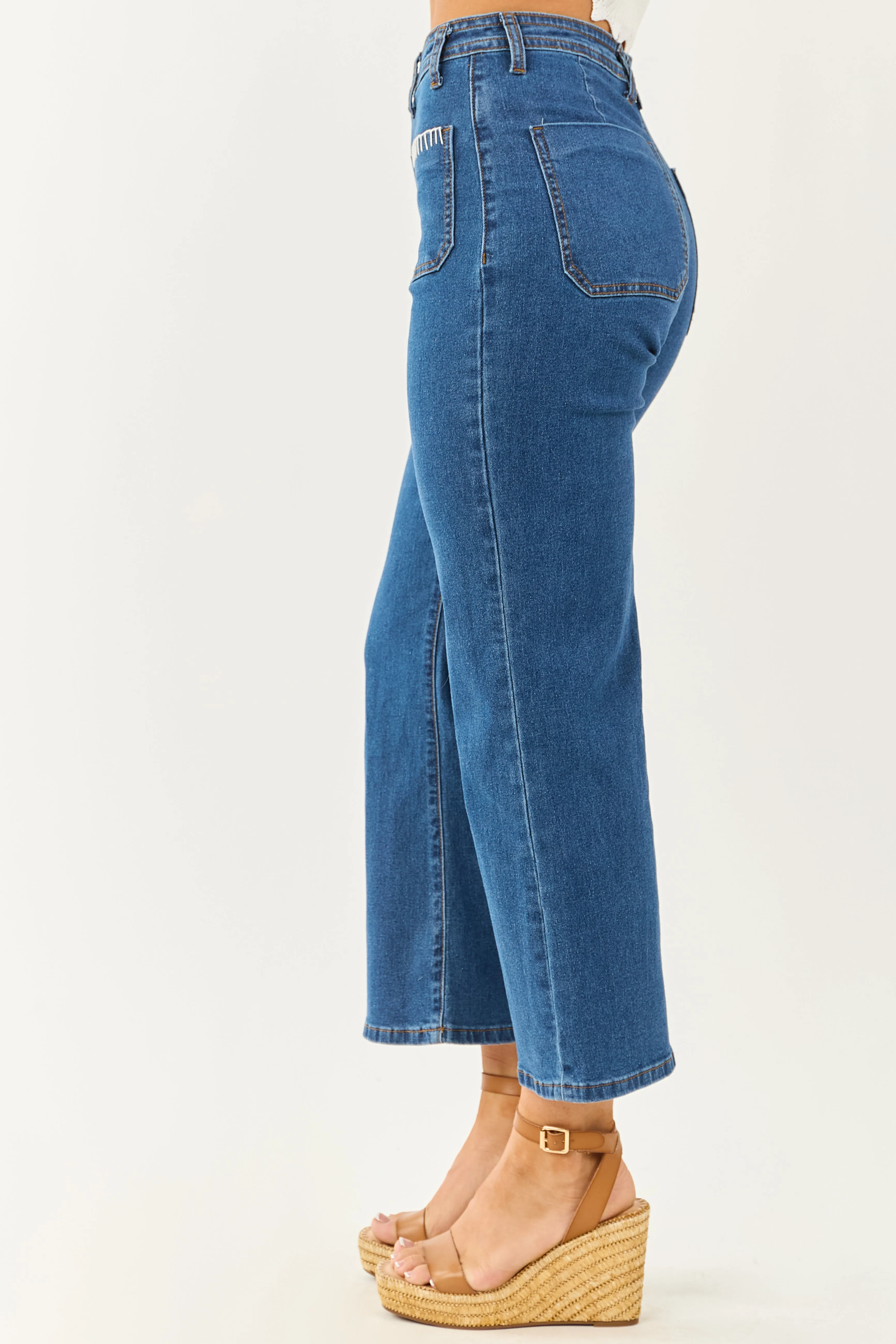 Lovelo Dark Wash Denim Stretchy Crop Straight Pants sold by Lime Lush product image thumbnail 3