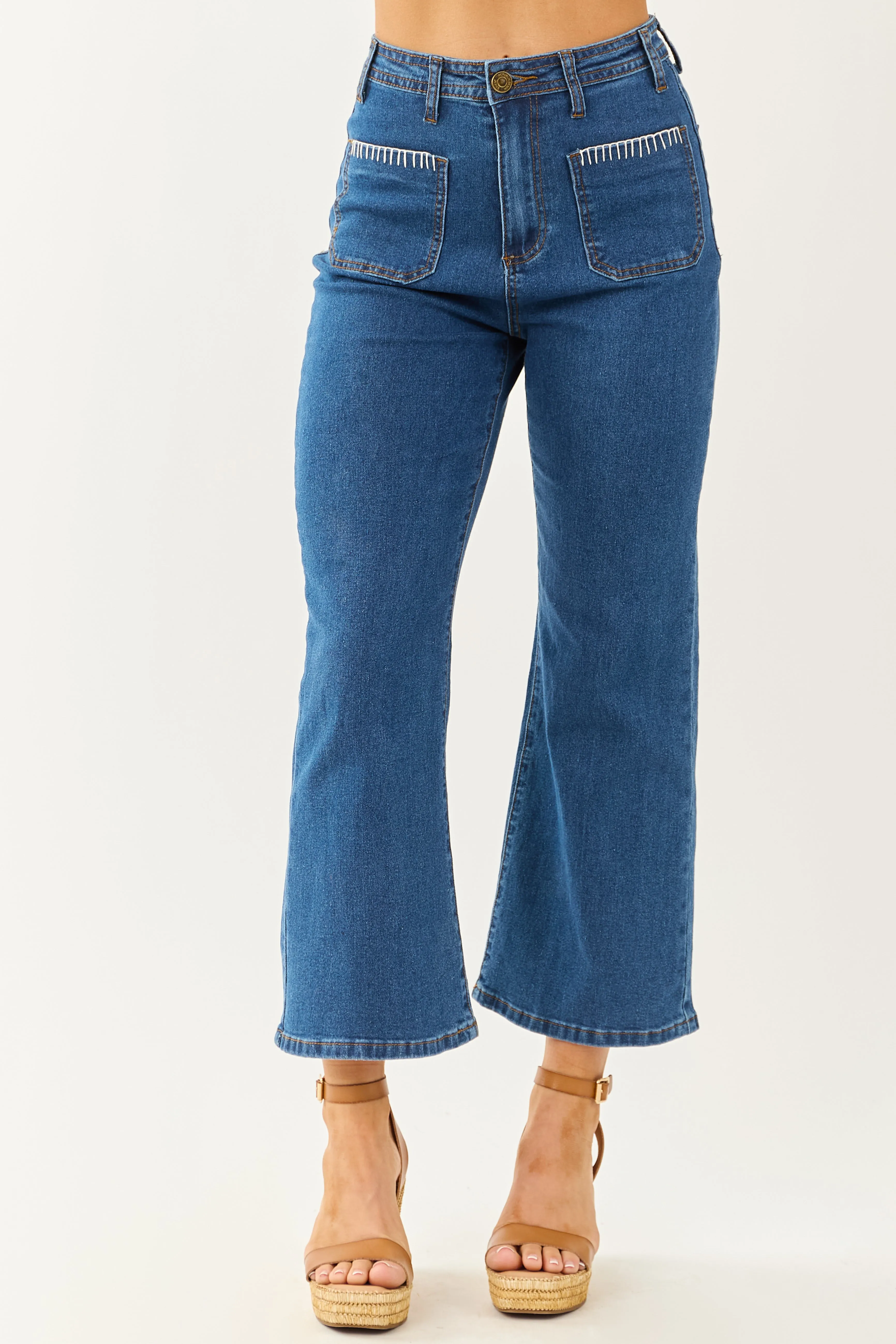 Lovelo Dark Wash Denim Stretchy Crop Straight Pants sold by Lime Lush product image thumbnail 2