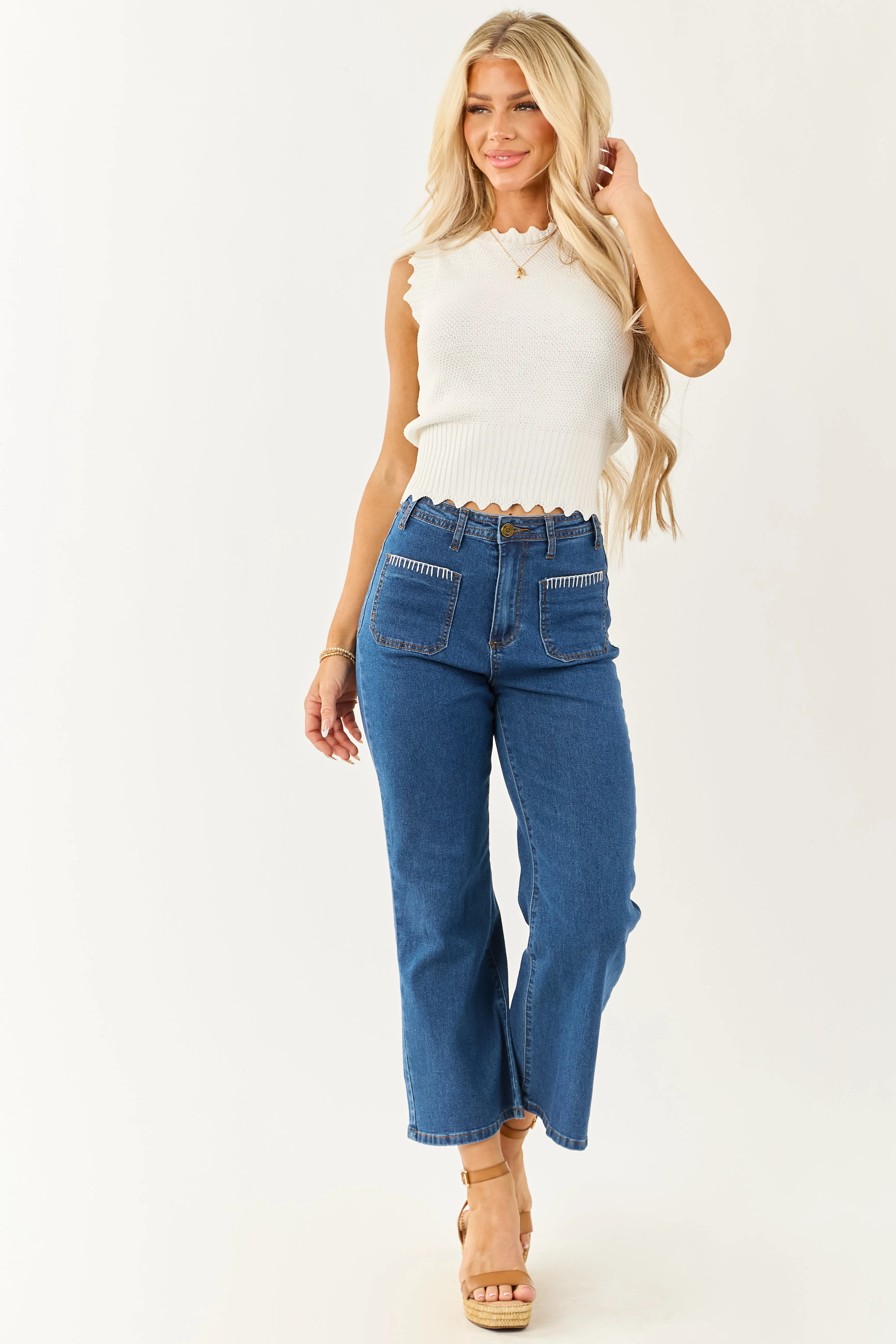 Lovelo Dark Wash Denim Stretchy Crop Straight Pants sold by Lime Lush product image thumbnail 5