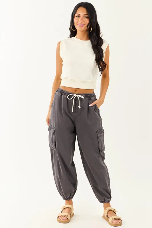 Charcoal Acid Washed Cargo Jogger Jeans sold by Lime Lush