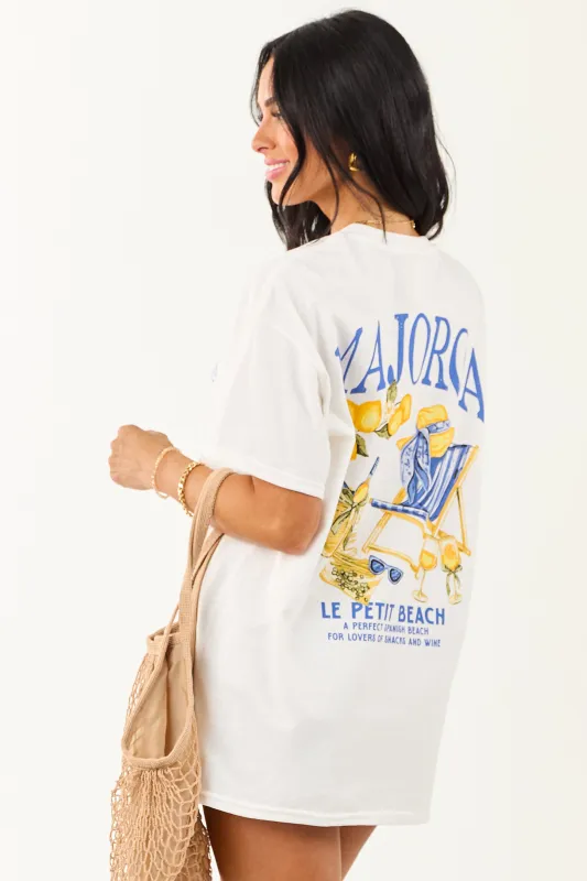 Off White 'Majorca' Graphic Cotton Short Sleeve Top made by Sweet Claire