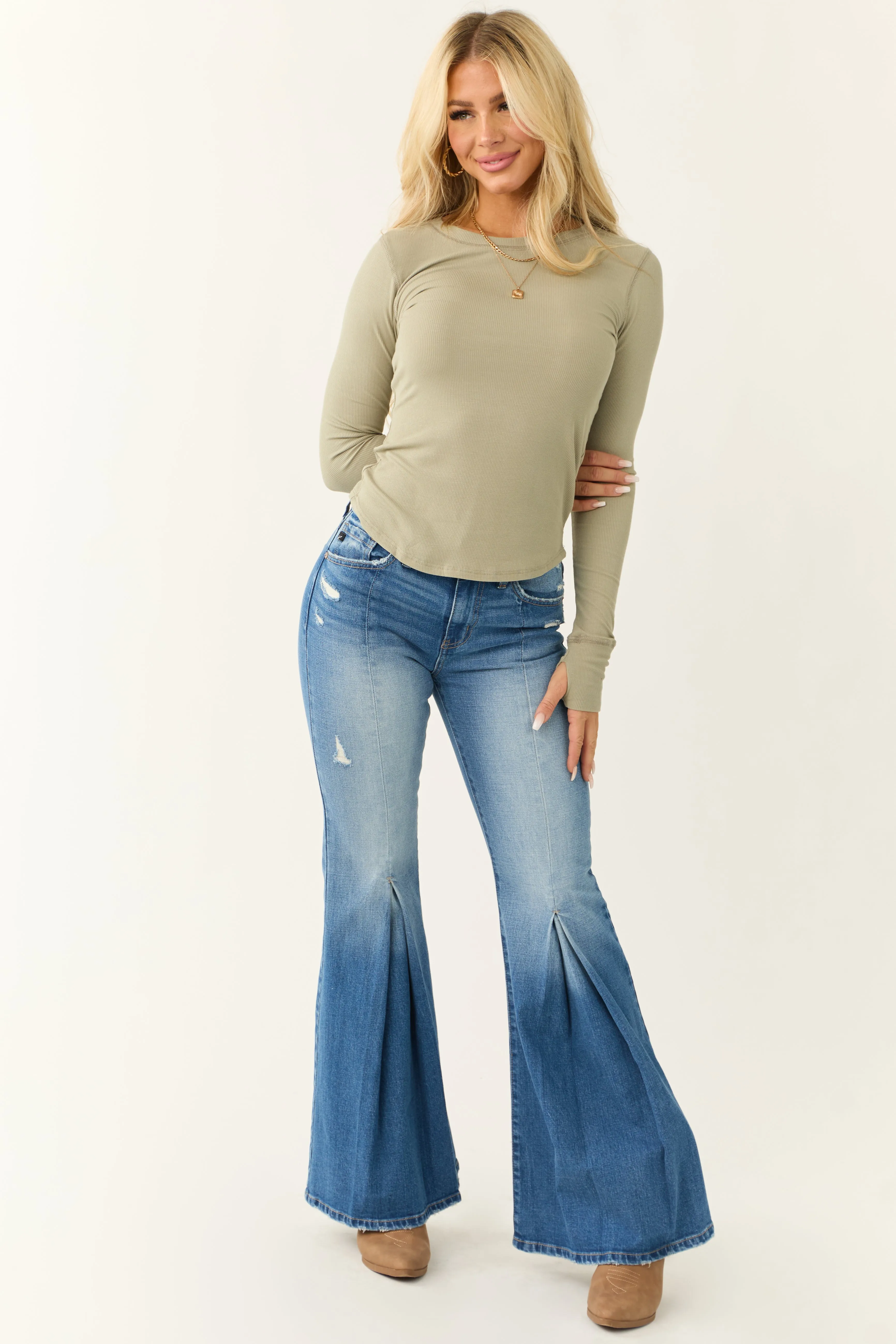 Sage Knit Round Neck Long Sleeve Top sold by Lime Lush product image thumbnail 4