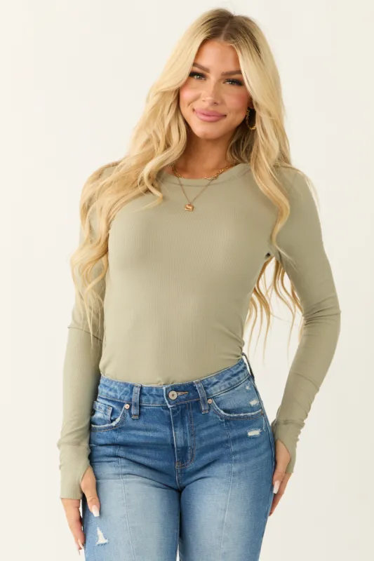 Sage Knit Round Neck Long Sleeve Top sold by Lime Lush