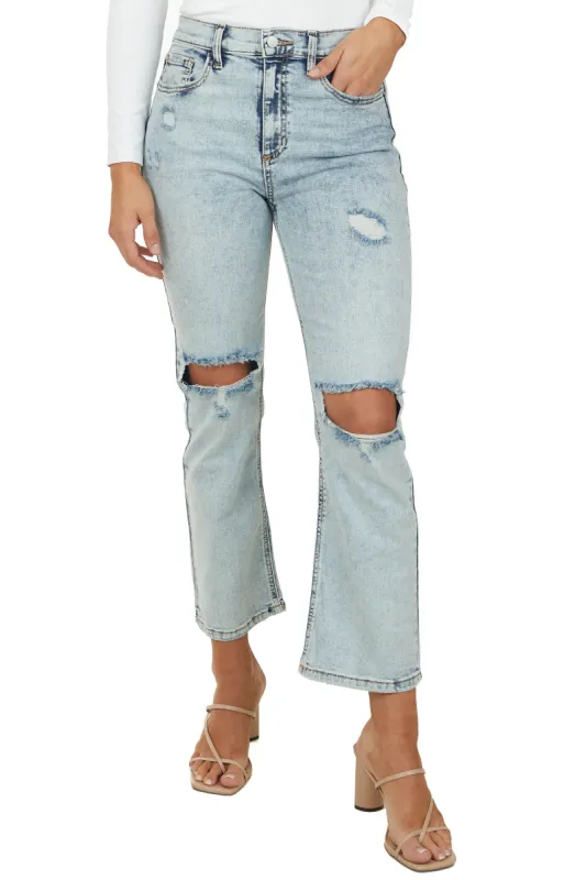Sneak Peek Acid Wash High Rise Distressed Straight Jeans sold by Lime Lush
