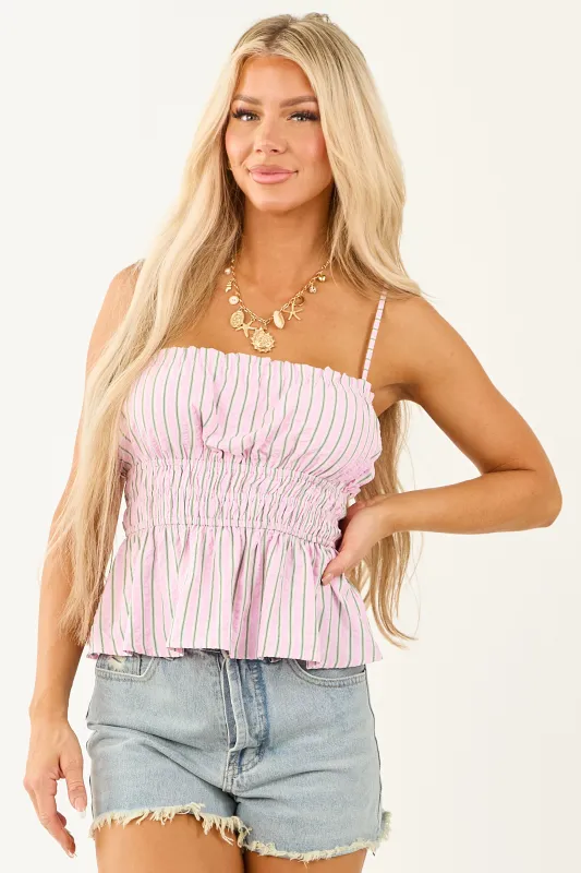 Carnation Striped Smocked Waist Peplum Tank Top sold by Lime Lush