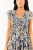 Navy and Beige Tropical Print Smocked Mini Dress sold by Lime Lush