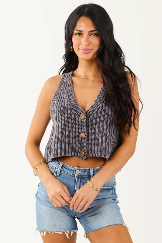 Washed Charcoal Button Down Sweater Knit Vest sold by Lime Lush