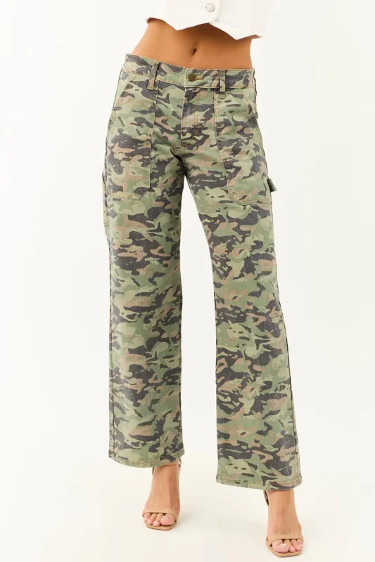 Olive Camo High Rise Straight Leg Carpenter Jeans sold by Lime Lush