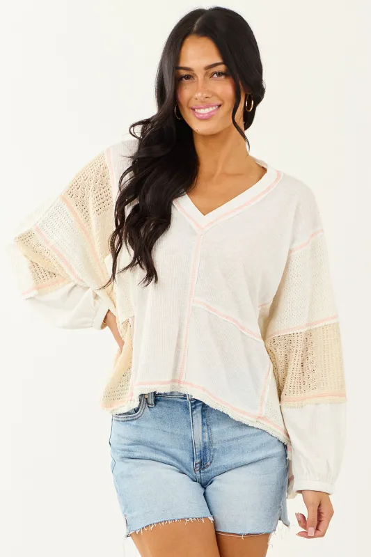 POL Off White and Cream Contrast Knit Relaxed Top sold by Lime Lush