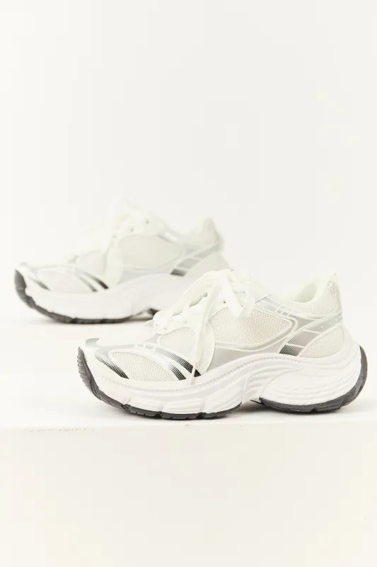 Off White Two Tone Lace Up Mesh Chunky Sneakers made by Lime Lush