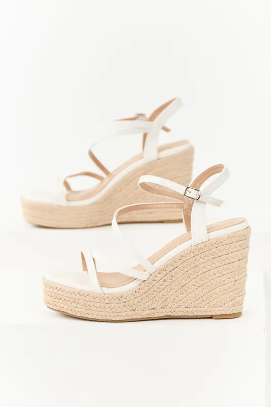 Off White Strappy Open Toed Espadrille Wedges sold by Lime Lush
