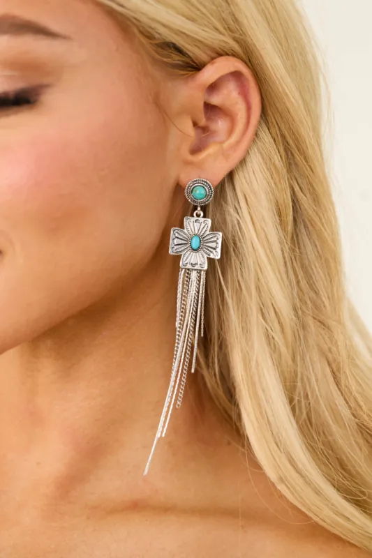 Silver and Turquoise Western Dangle Earrings made by Lux