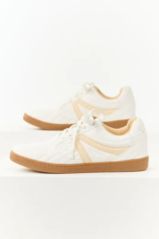 White Faux Leather Lace Up Low Top Sneakers sold by Lime Lush