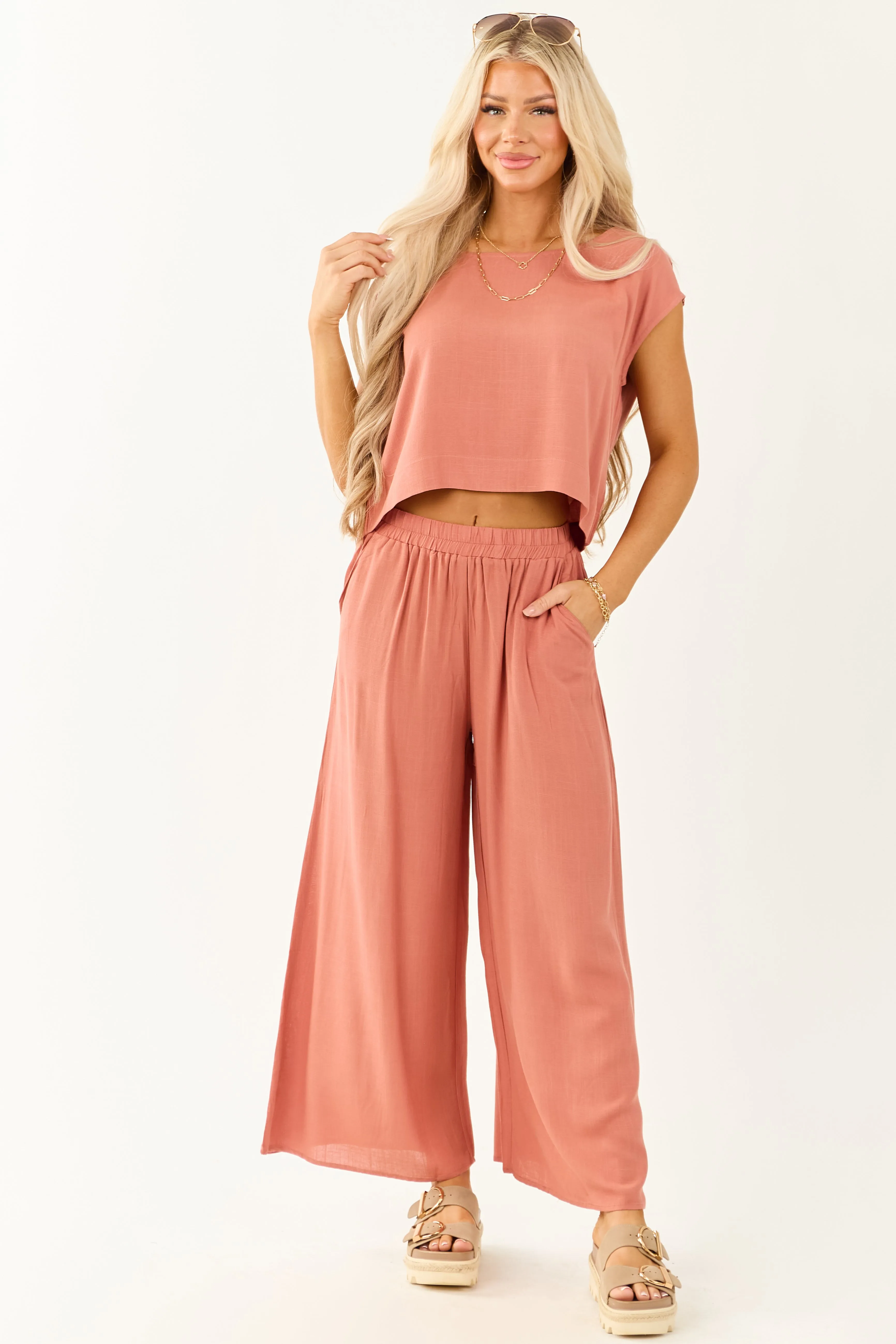 Ginger Flowy Cap Sleeve Top and Pants Set sold by Lime Lush