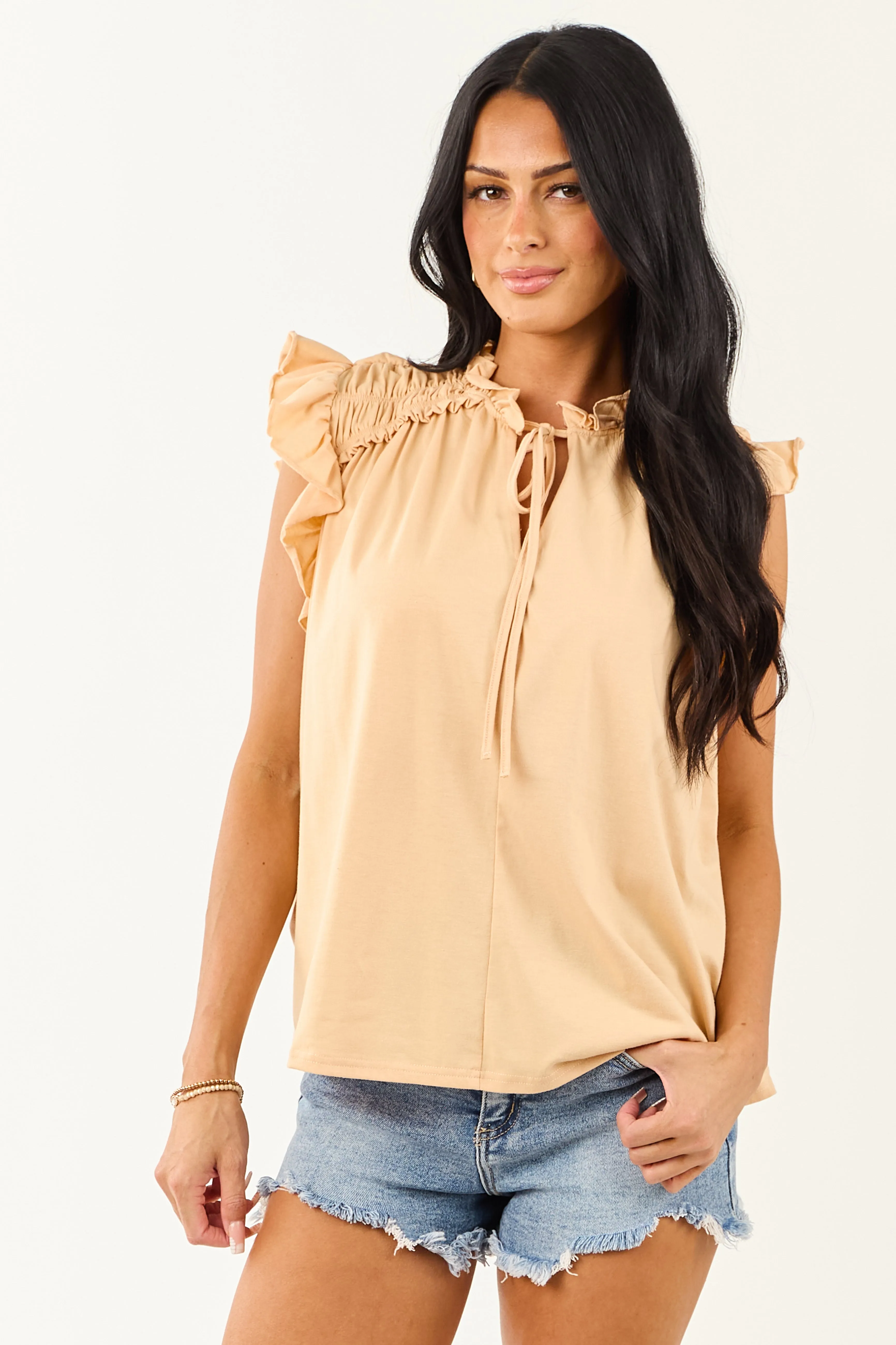 Sunrise Frill V Neck Ruffle Cap Sleeve Top sold by Lime Lush