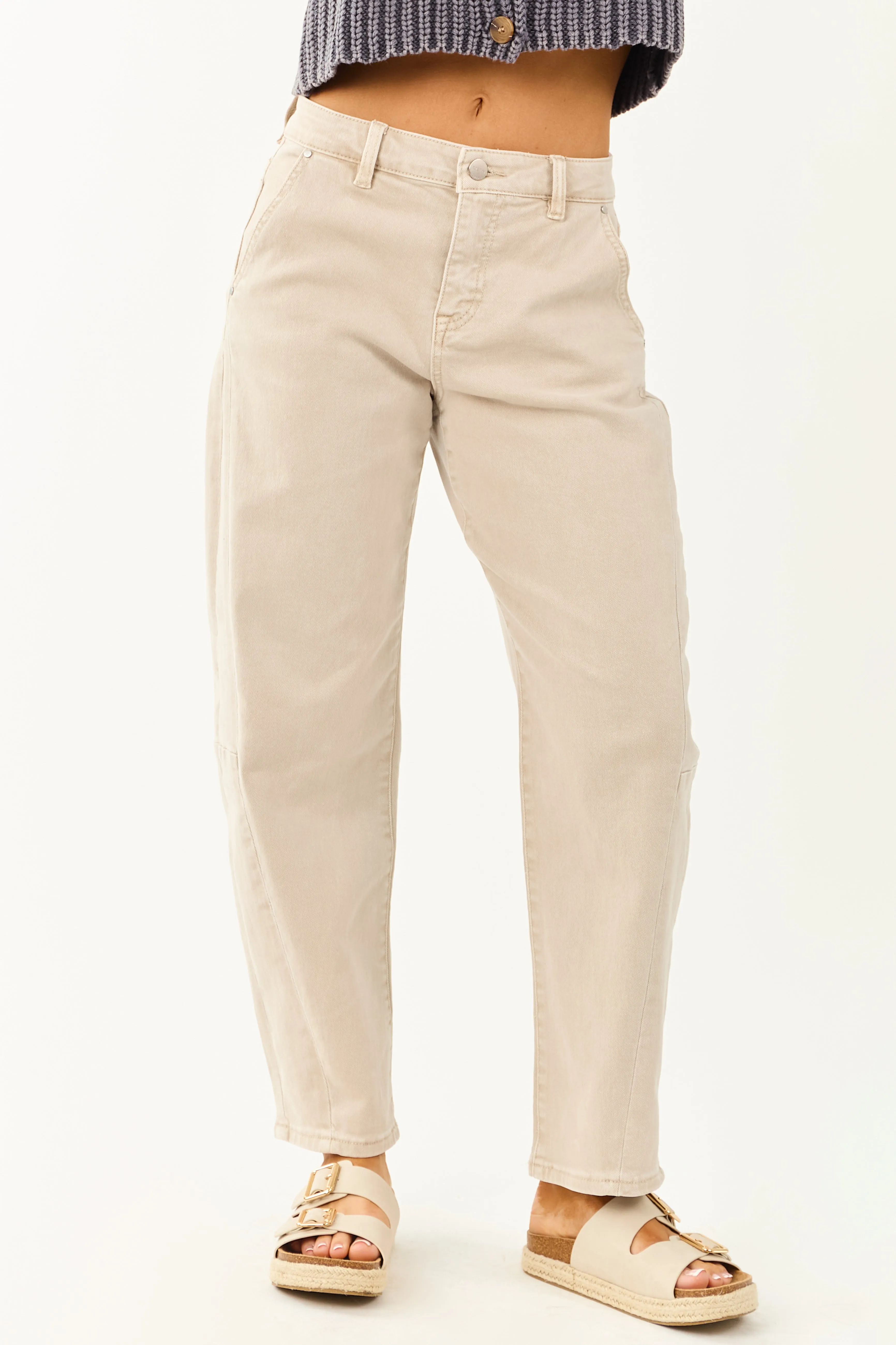 Risen Almond High Rise Cuffed Stretchy Barrel Jeans sold by Lime Lush product image thumbnail 2
