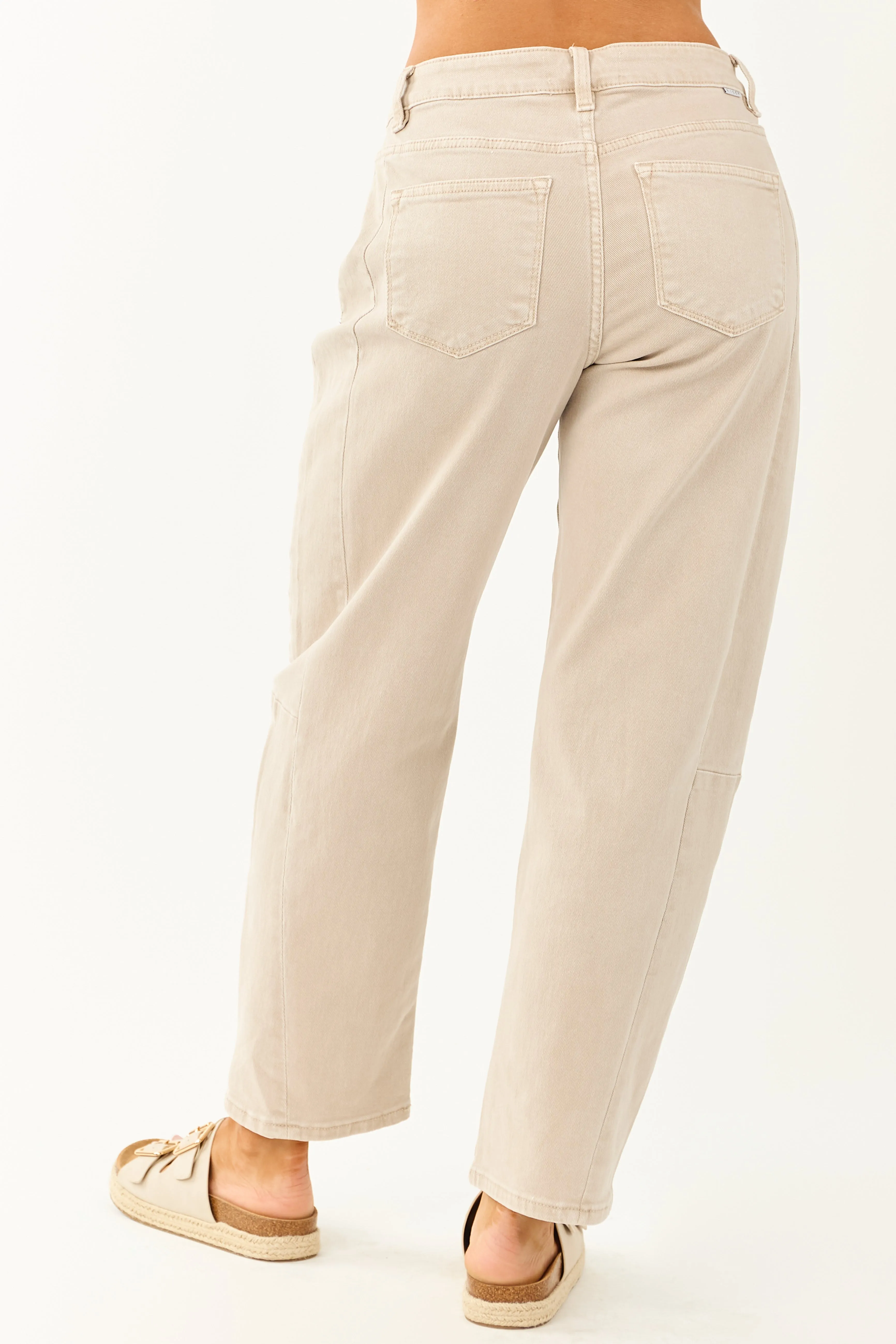 Risen Almond High Rise Cuffed Stretchy Barrel Jeans sold by Lime Lush product image thumbnail 4