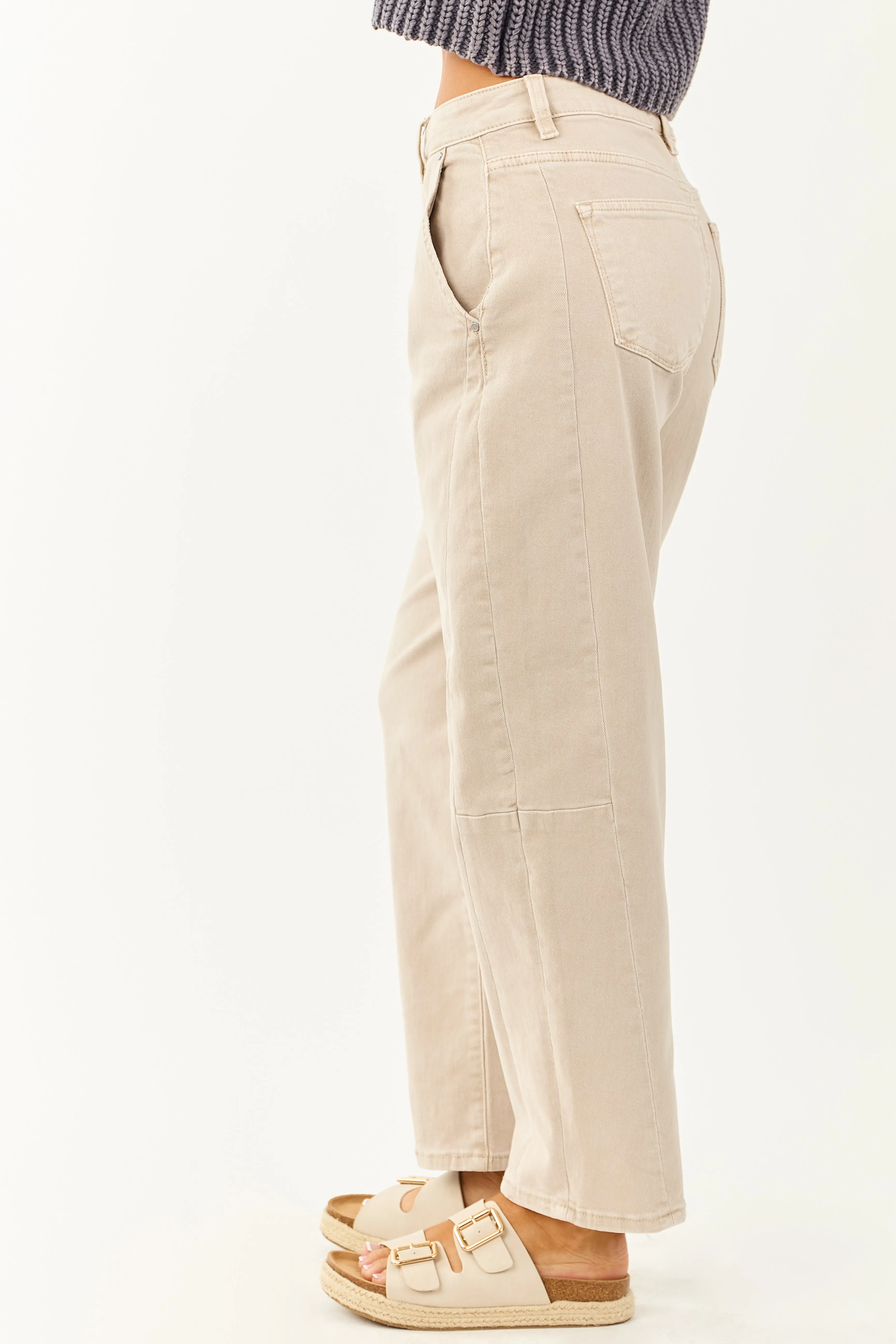 Risen Almond High Rise Cuffed Stretchy Barrel Jeans sold by Lime Lush product image thumbnail 3