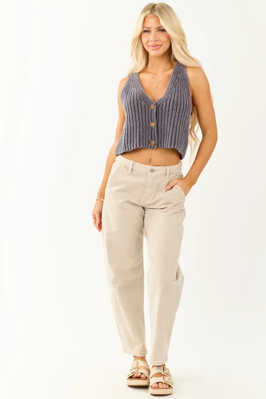 Risen Almond High Rise Cuffed Stretchy Barrel Jeans sold by Lime Lush