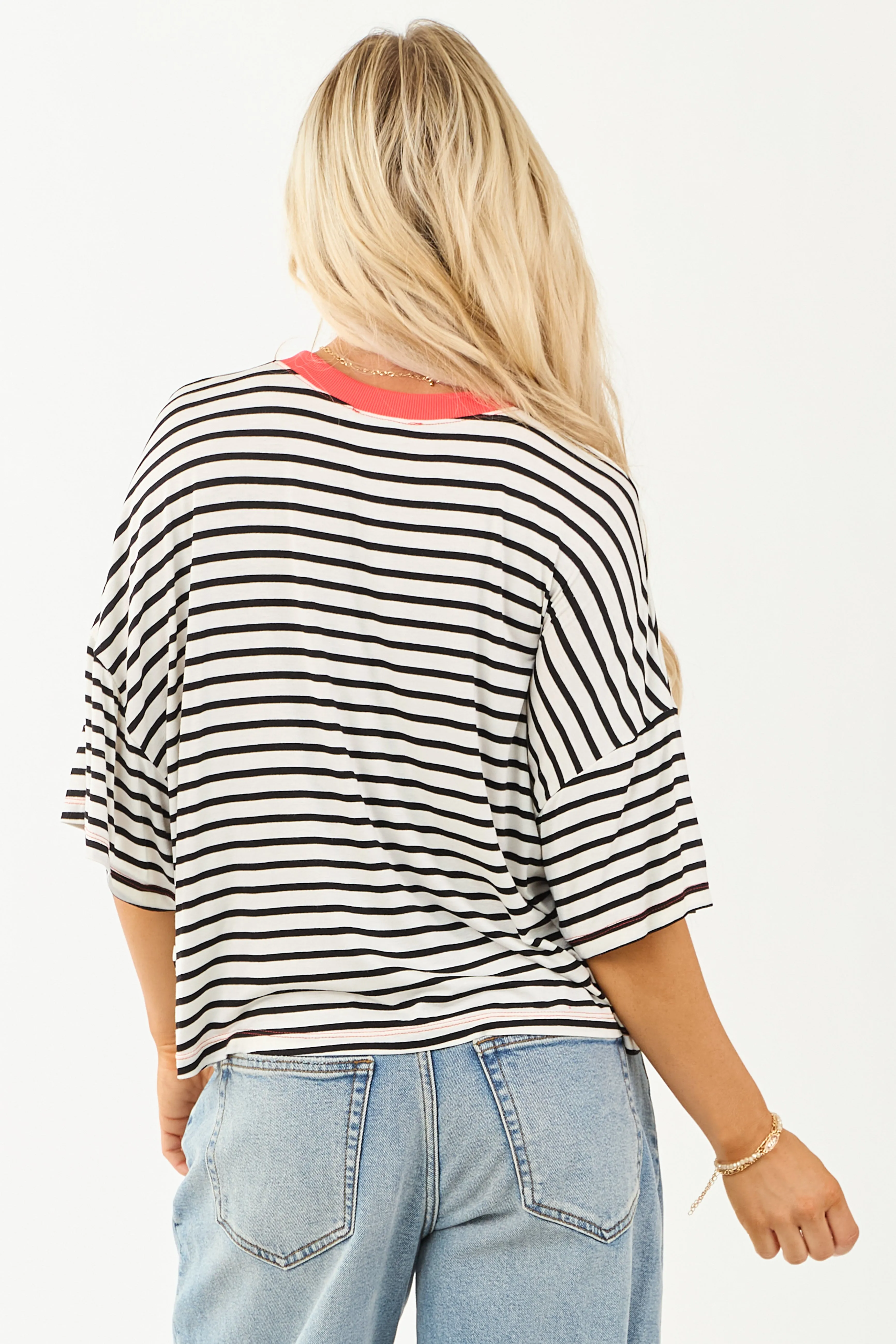 Ivory and Crimson Striped Half Sleeve Top sold by Lime Lush product image thumbnail 5