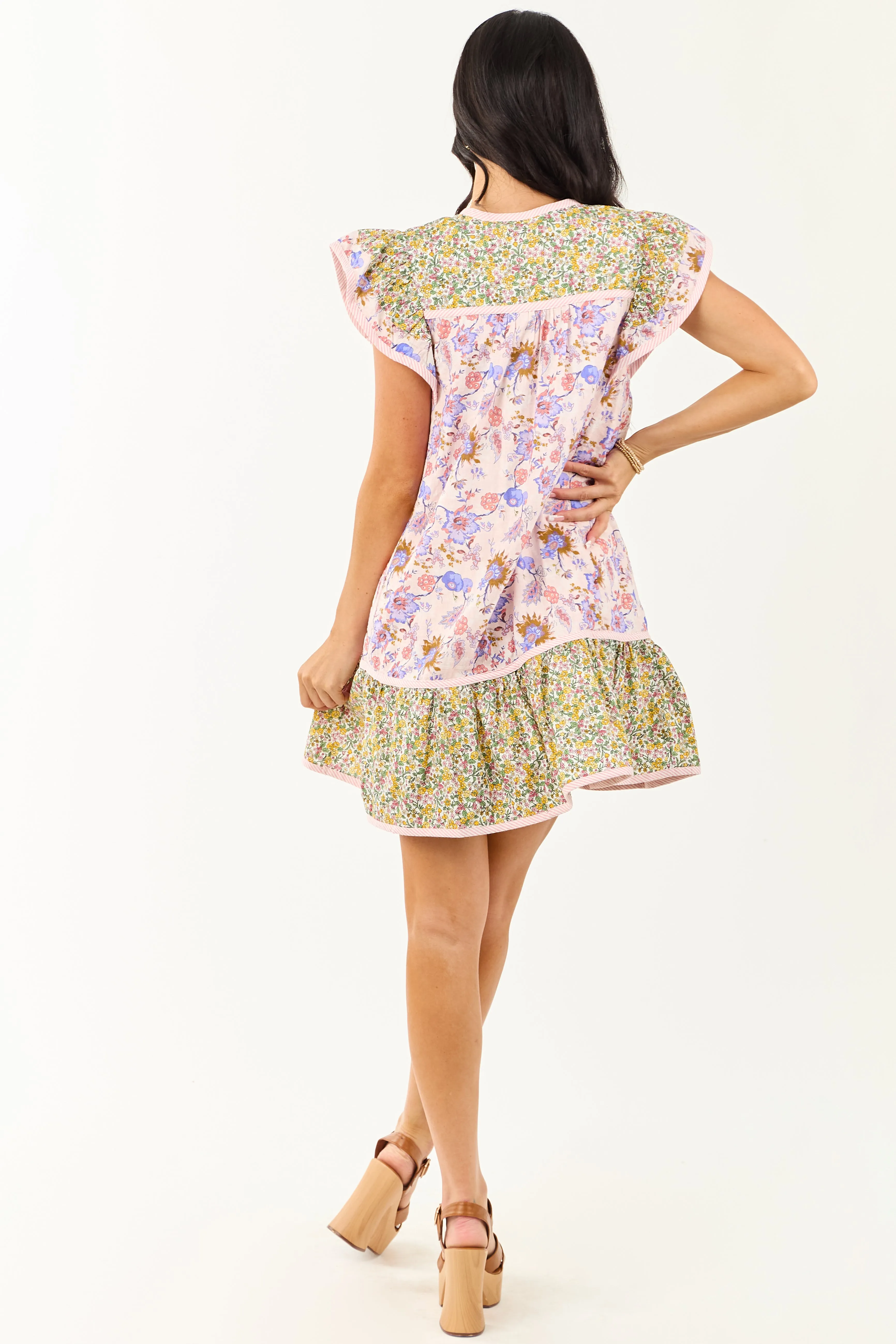 Tea Rose Mixed Floral Print Ruffle Sleeve Mini Dress sold by Lime Lush product image thumbnail 5