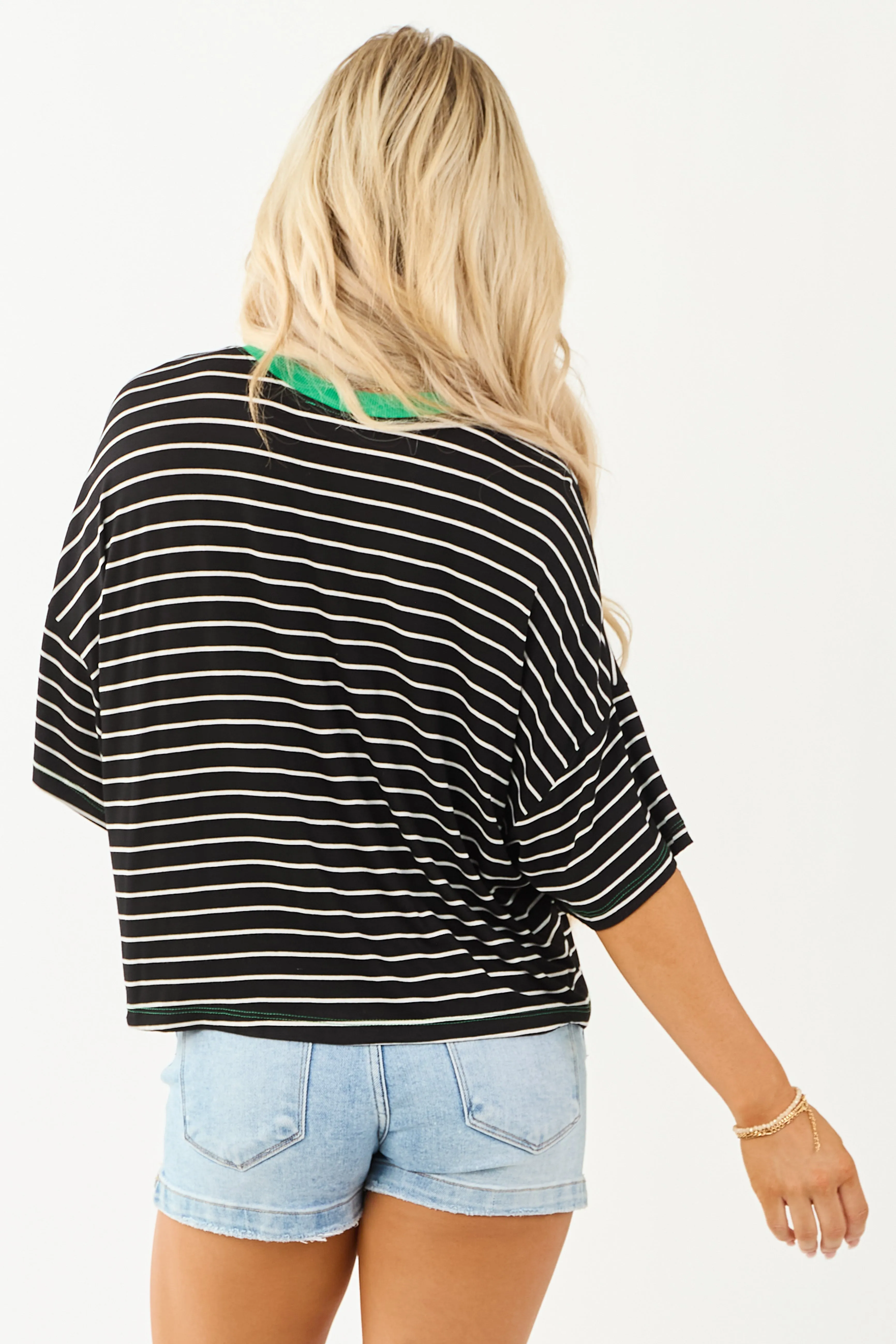 Black and Kelly Green Striped Half Sleeve Top sold by Lime Lush product image thumbnail 5