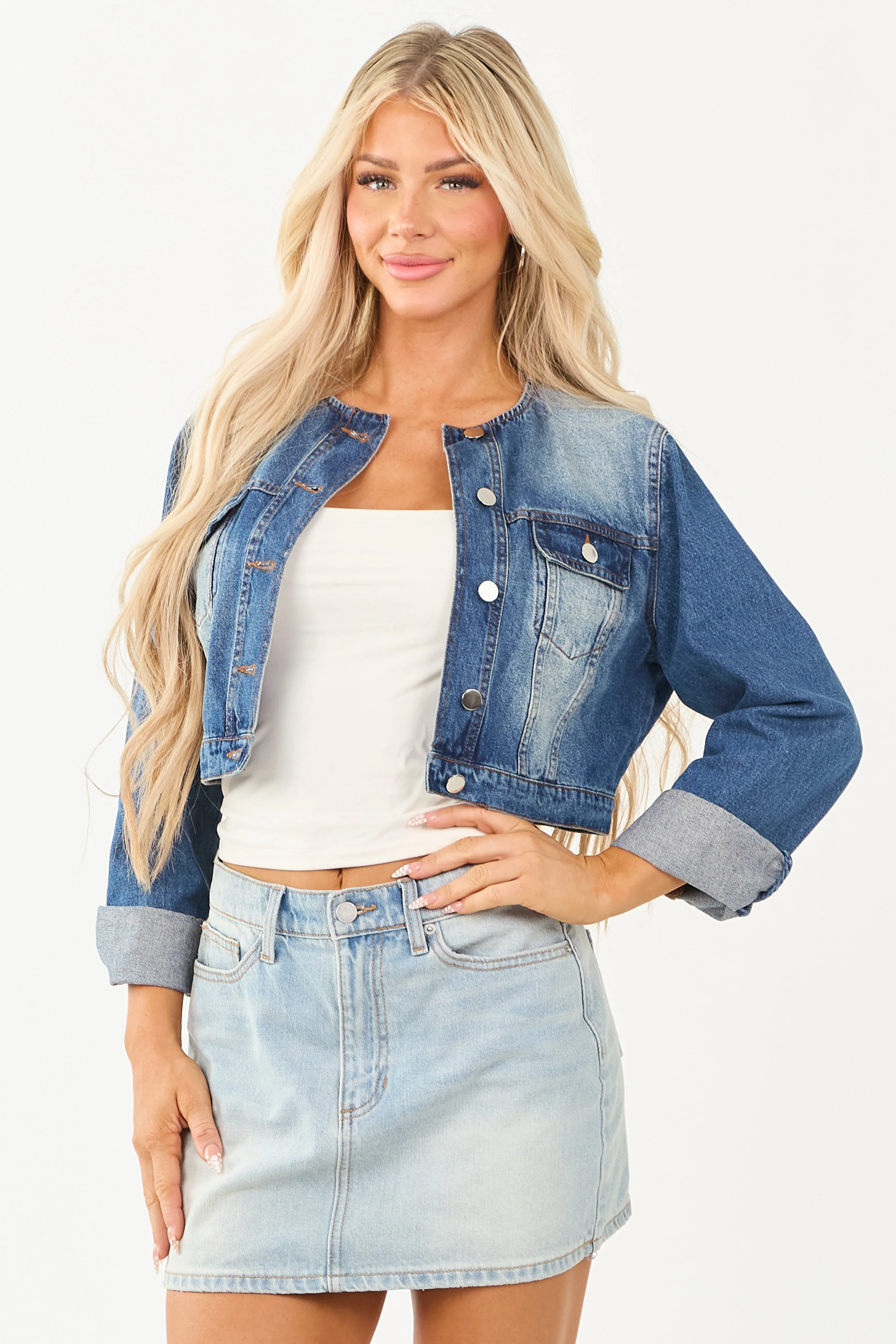 Medium Wash Acid Wash Cropped Denim Jacket sold by Lime Lush