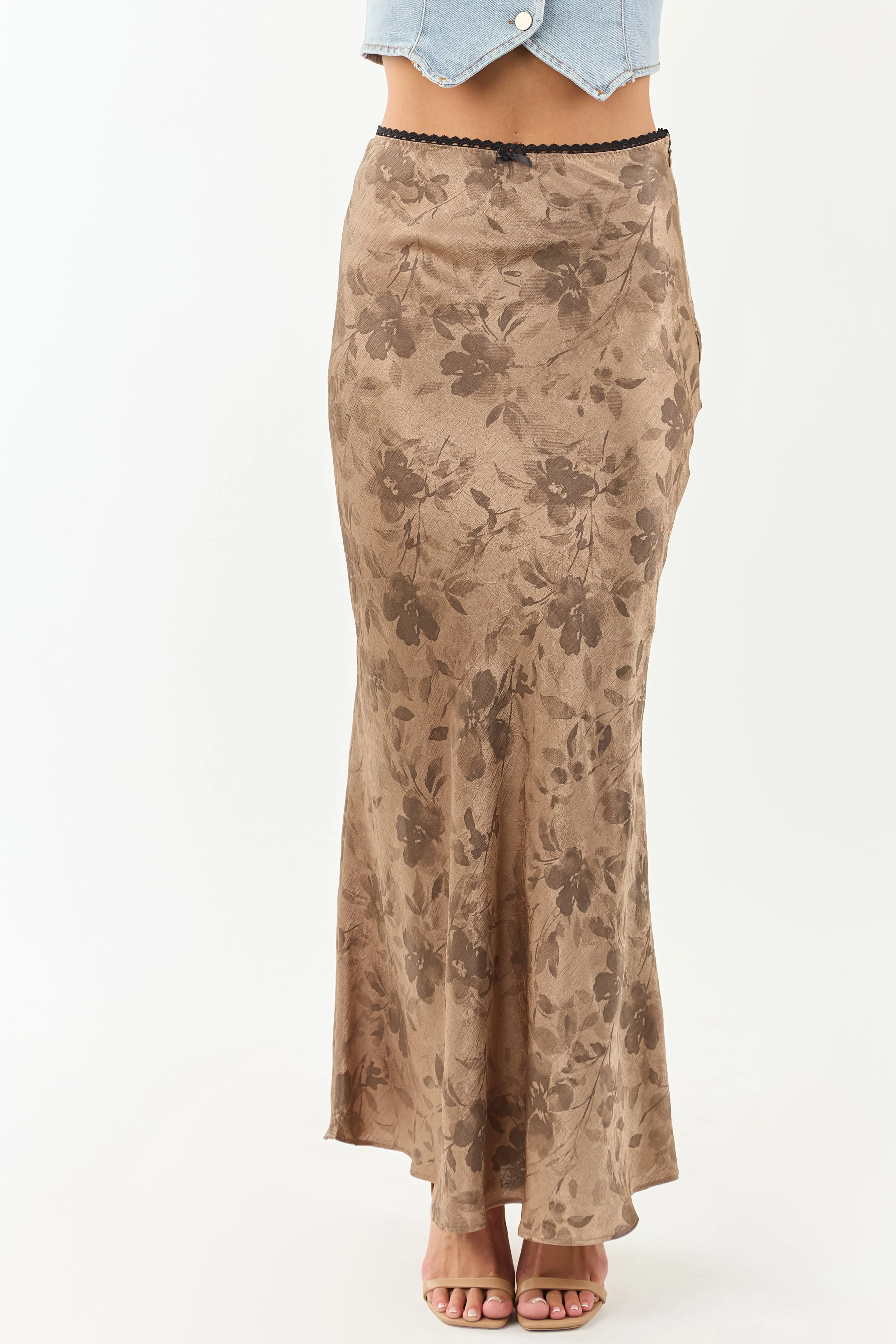 Latte Floral Print Textured Satin Maxi Skirt sold by Lime Lush product image thumbnail 2
