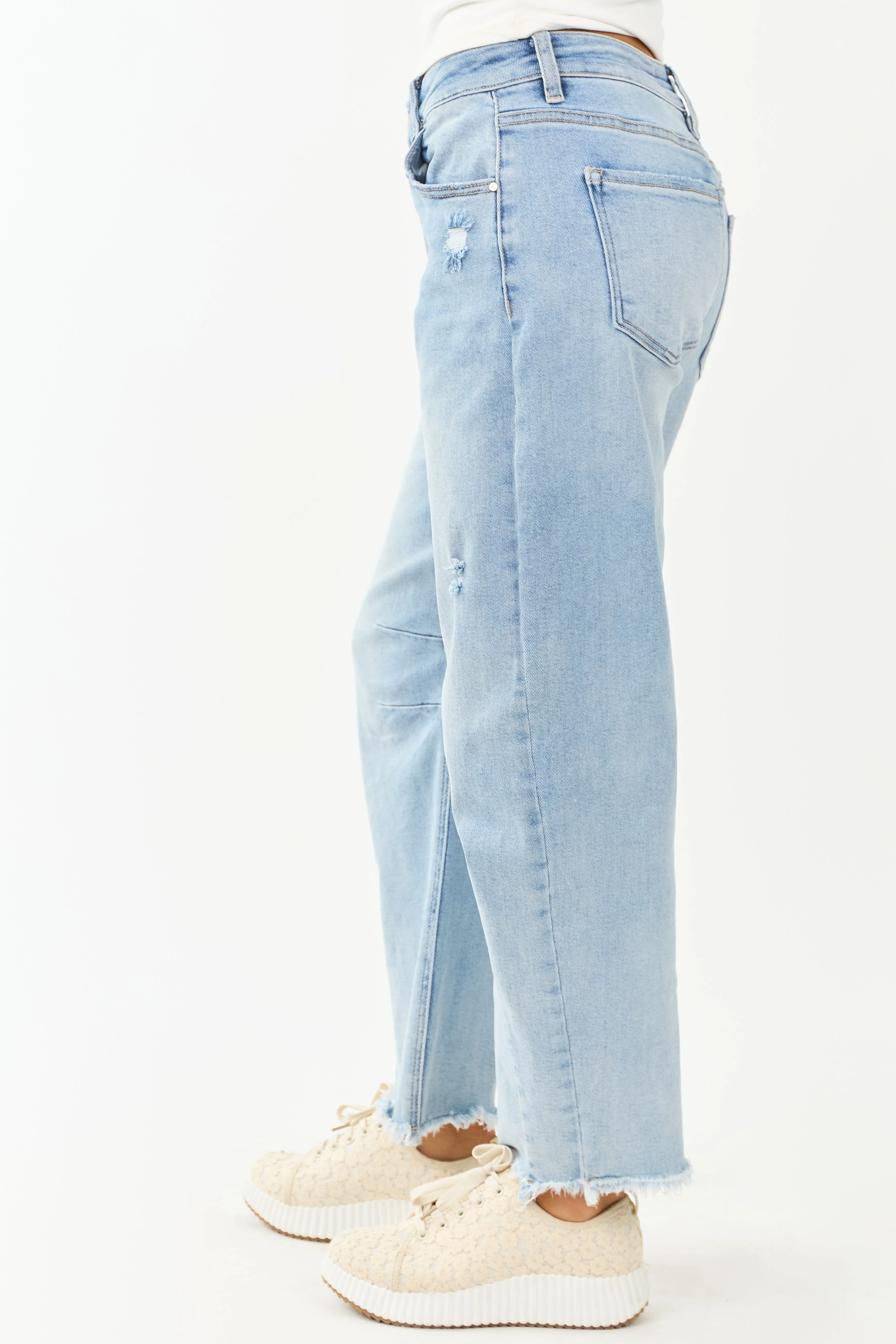 Risen Light Wash High Rise Stretchy Barrel Jeans sold by Lime Lush product image thumbnail 3