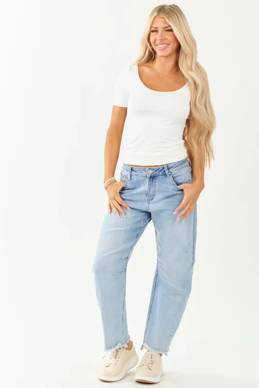Risen Light Wash High Rise Stretchy Barrel Jeans sold by Lime Lush