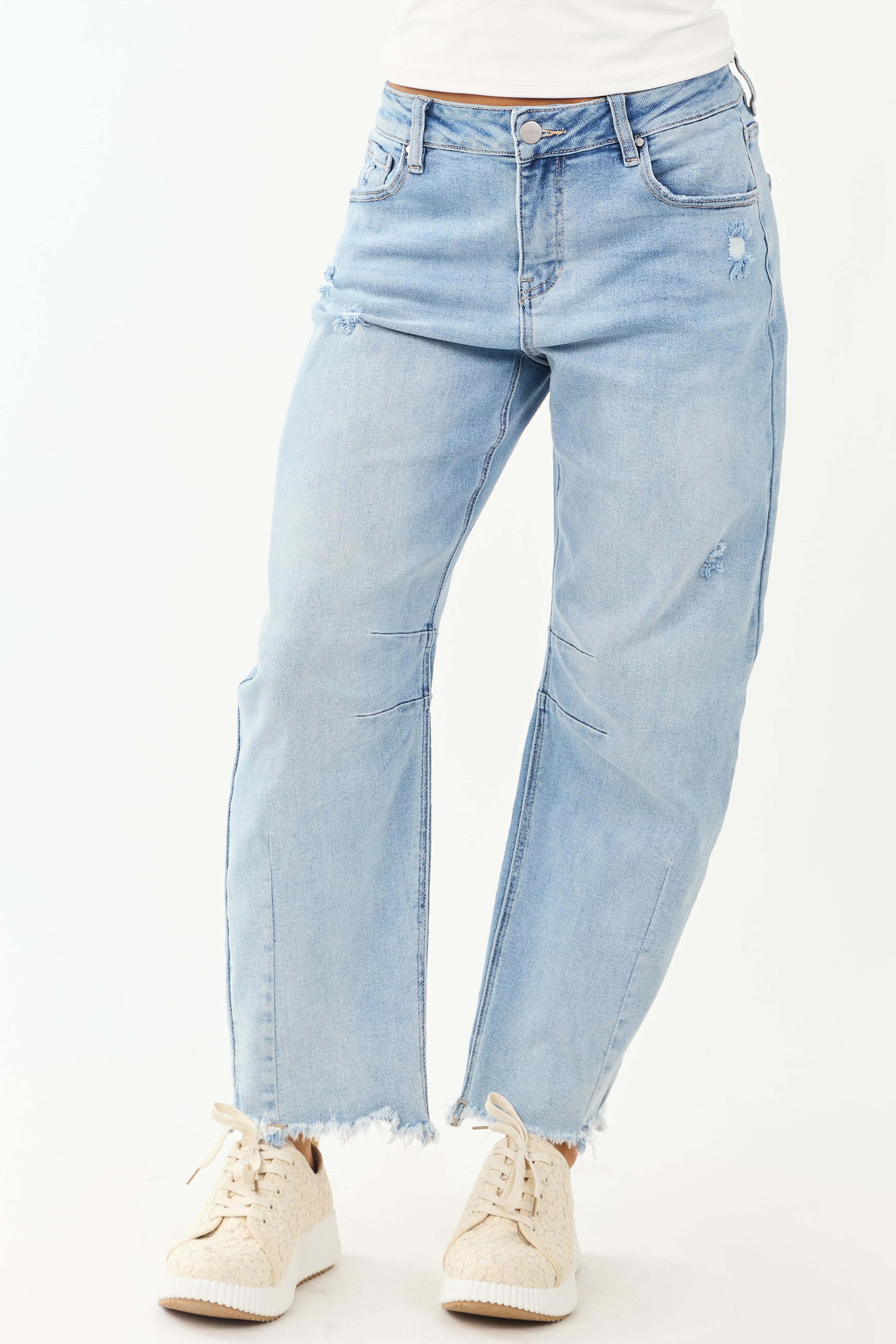 Risen Light Wash High Rise Stretchy Barrel Jeans sold by Lime Lush product image thumbnail 2