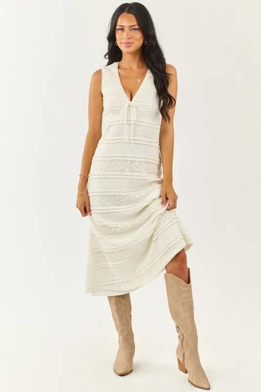 Vanilla Tiered Floral Lace V Neck Midi Dress sold by Lime Lush