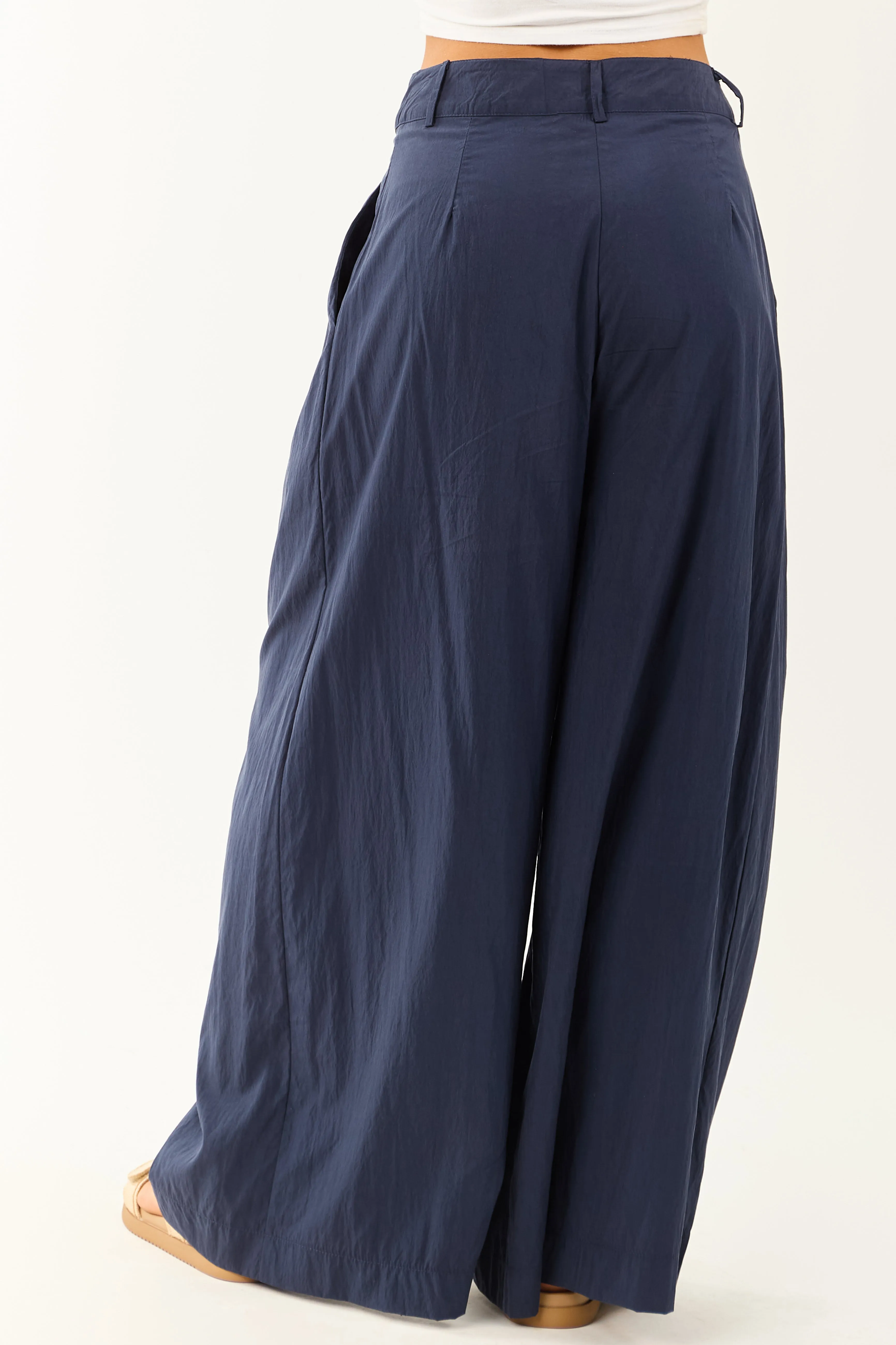 Navy Pleated High Waisted Wide Leg Palazzo Pants sold by Lime Lush product image thumbnail 4