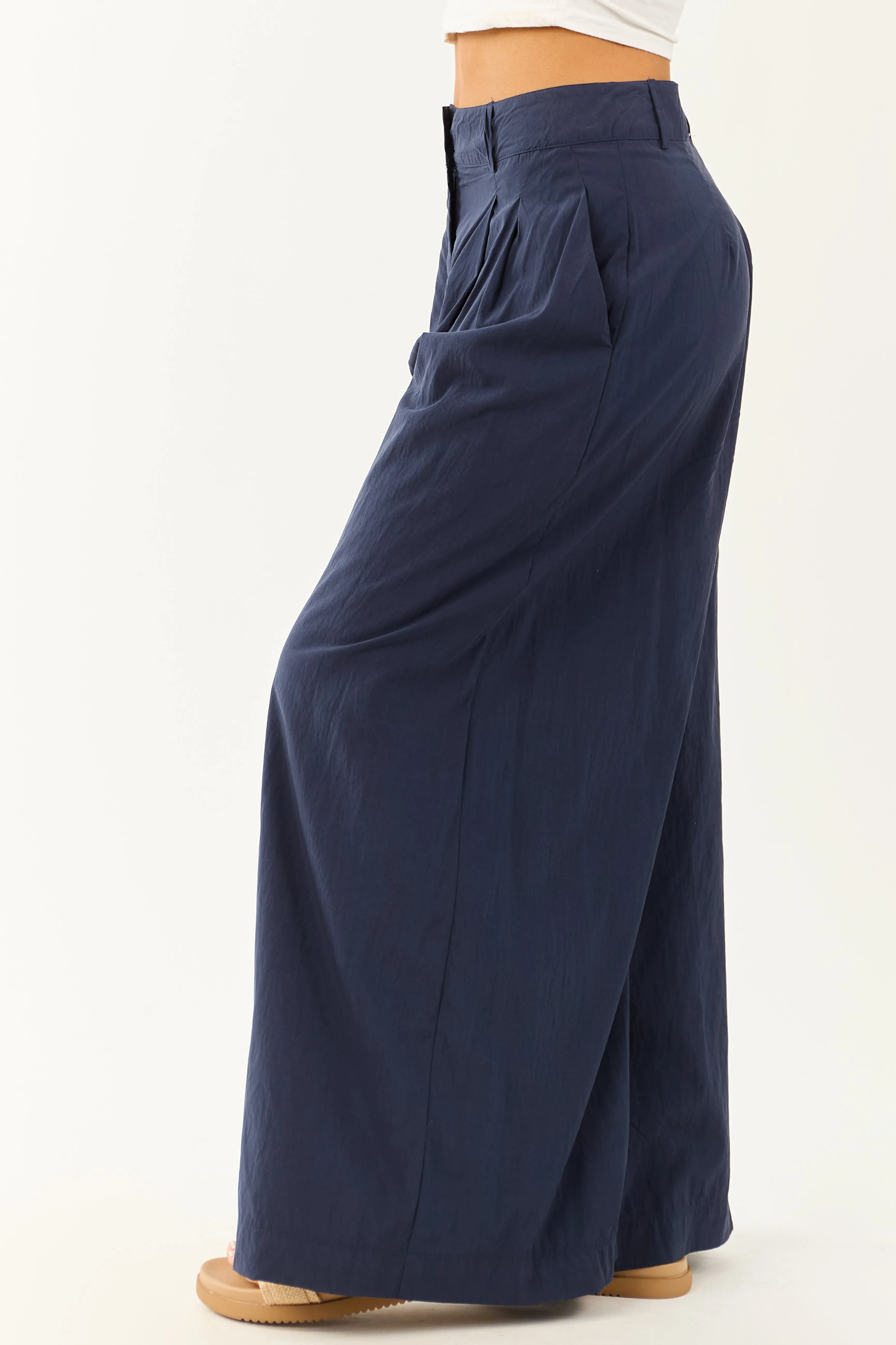 Navy Pleated High Waisted Wide Leg Palazzo Pants sold by Lime Lush product image thumbnail 3