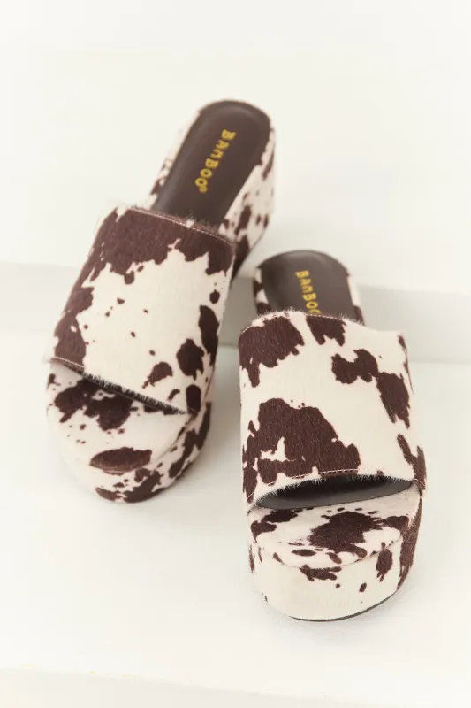 Cocoa Faux Fur Cow Print Slip On Open Toe Wedges sold by Lime Lush