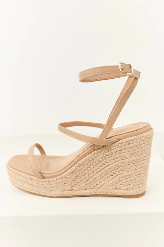 Desert Sand Faux Leather Strappy Espadrille Wedges sold by Lime Lush