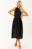 Black Eyelet Halter Tent Style Cotton Midi Dress sold by Lime Lush