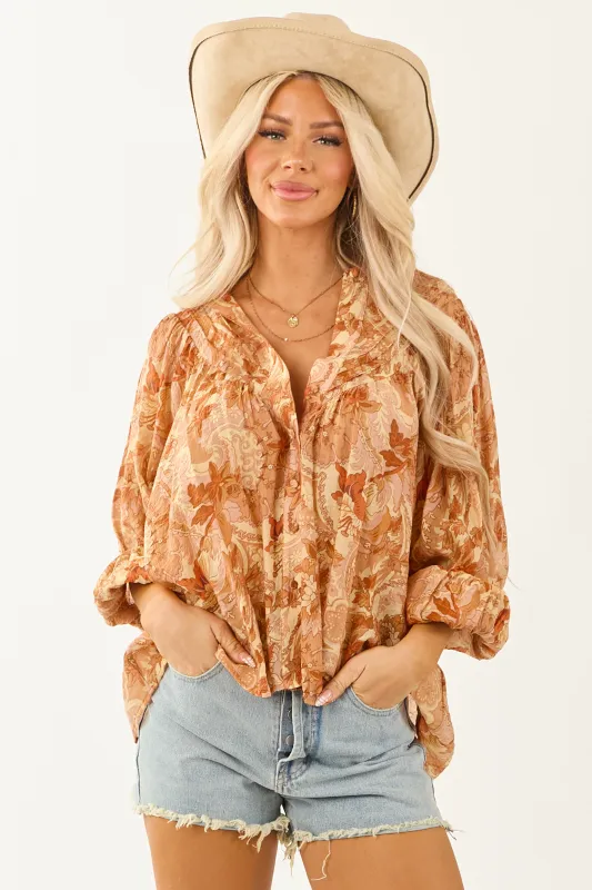 Honeysuckle Paisley Floral Buttoned Pleated Top sold by Lime Lush