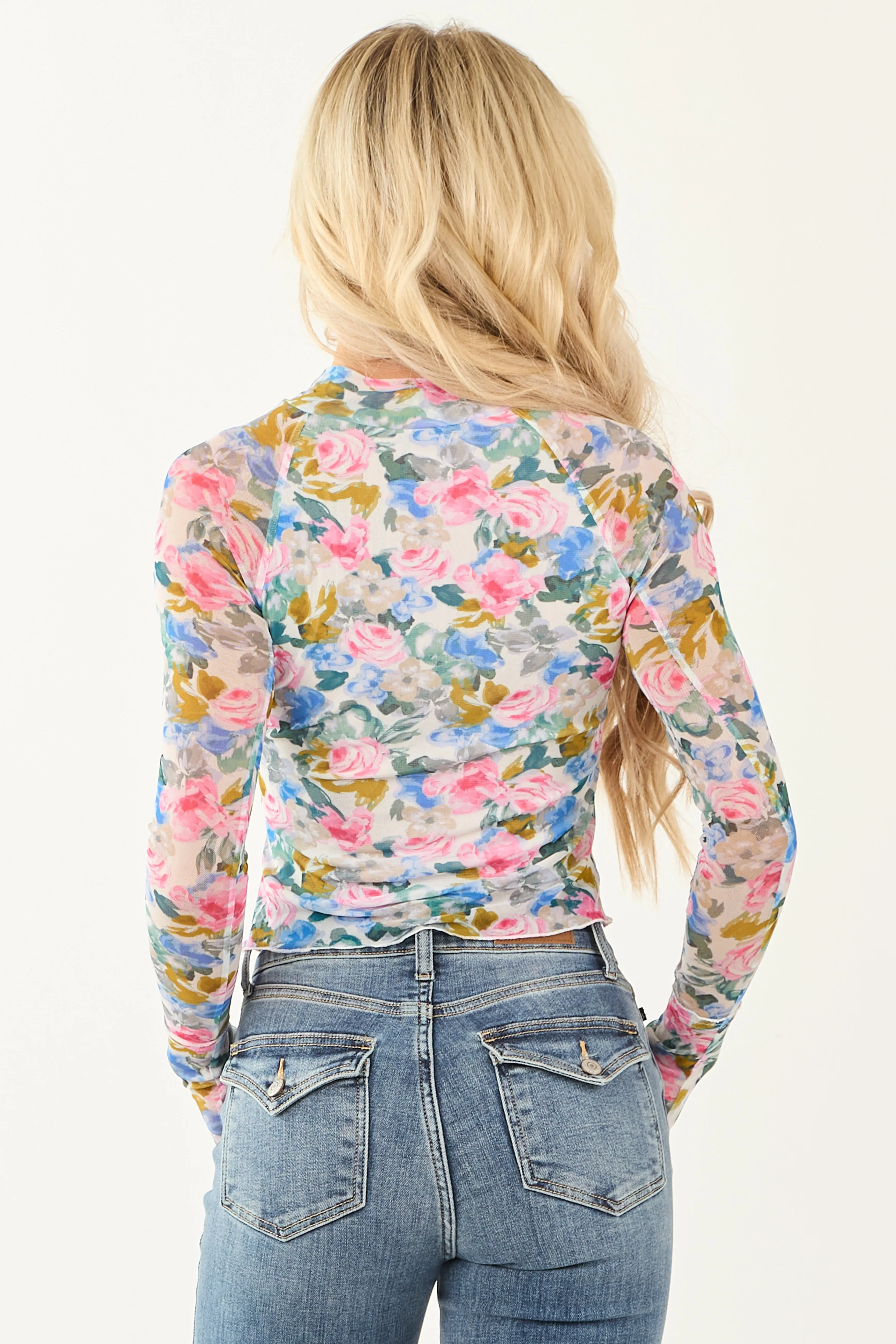 Ivory Mock Neck Floral Print Long Sleeve Top sold by Lime Lush product image thumbnail 5