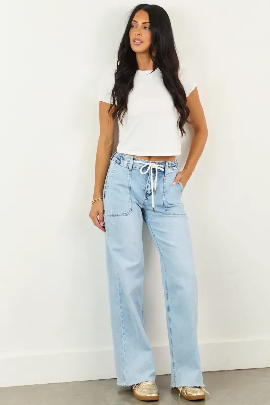Vervet Light Acid Wash Stretchy Wide Leg Jeans sold by Lime Lush