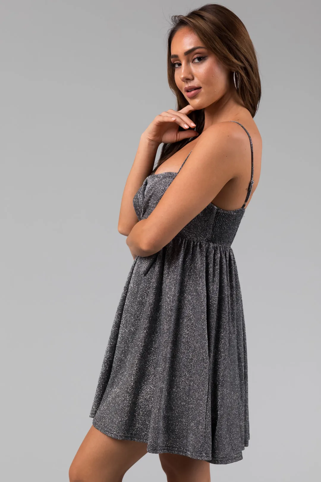 Silver Glitter Sleeveless Front Bow Mini Dress sold by Lime Lush product image thumbnail 4